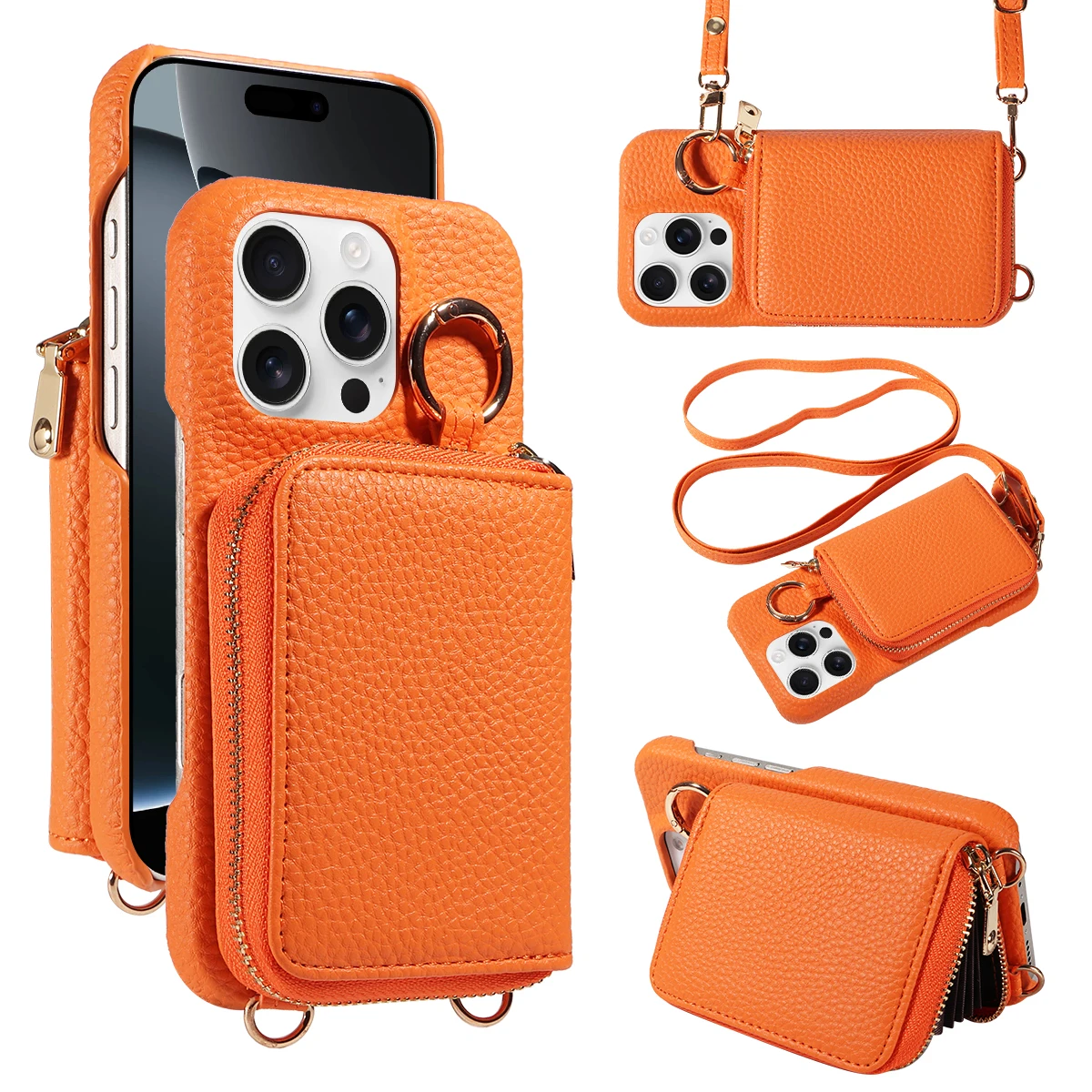 High Quality Faux Leather Phone Case for Iphone16e 16 15 14 13 12 11 Pro Max Crossbody Bag, Wallet Card slot, Anti-degaussing