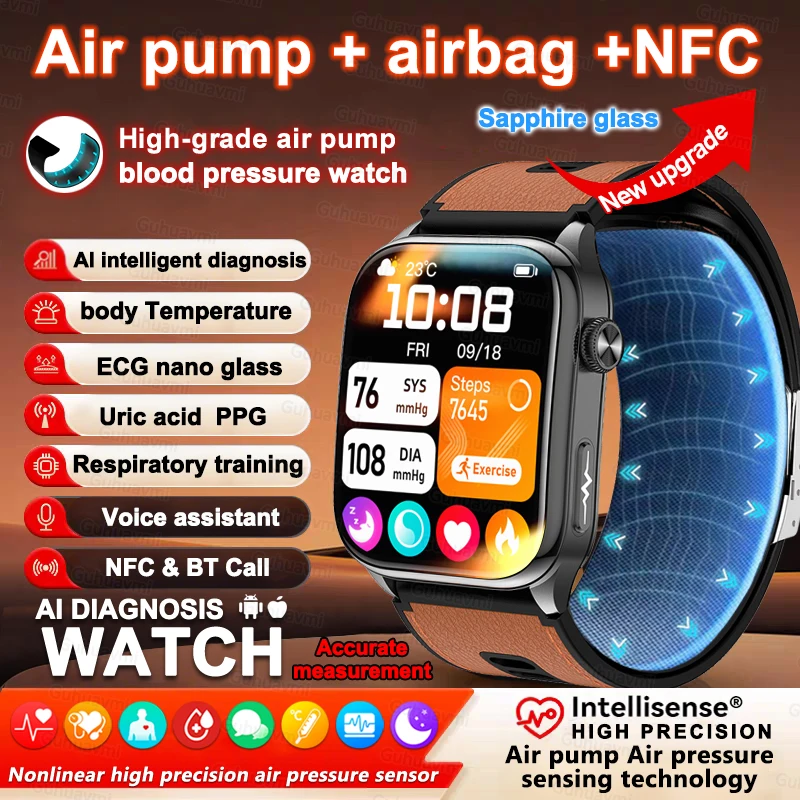 ECG Bood pressure Smart Watch Air pump Accurate Measure Pressure Blood oxygen Sport Fitness Call Health Air bag Smart Watch Men