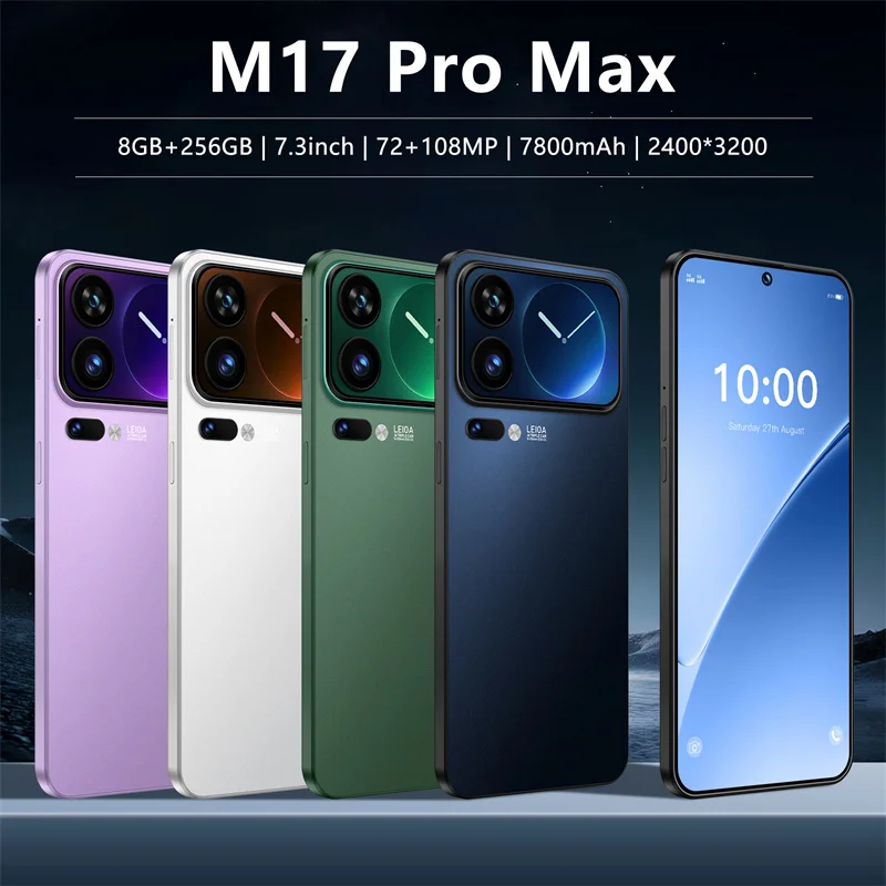 Smartphone Snapdragon 8 2026 New M17 pro max 5G Elite 7.3 120Hz Dynamic LTPO AMOLED 2X Display 200MP Quad AI Camera