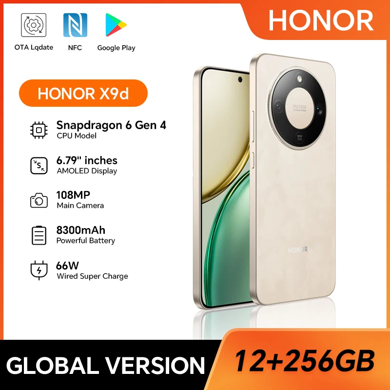 Global Version HONOR X9d 5G 12GB+256GB 6.79” AMOLED Screen 108MP AI Camera 8300mAh Battery 66W SuperCharging Dual SIM