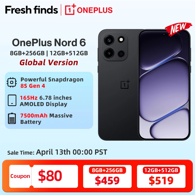 World Premiere OnePlus Nord 6 Global Version Smartphone 165Hz 1.5K AMOLED Display Snapdragon 8s Gen 4 50MP Sony Main Camera