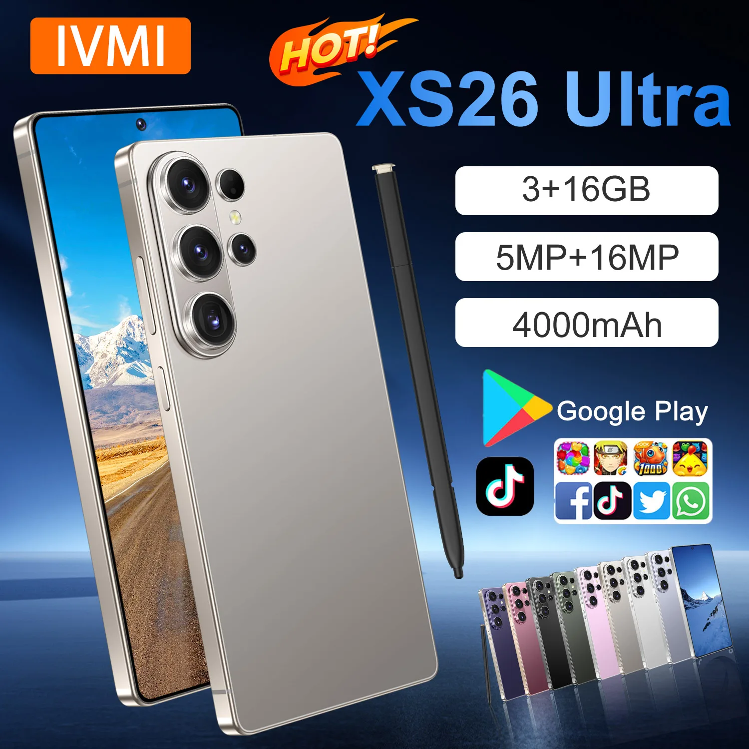 IVMI  XS26 Ultra Smartphone 4G Dual Card Dual Standby Android10 3GB RAM 16GB ROM Global Version 3500mAh Battery Mobile Phones