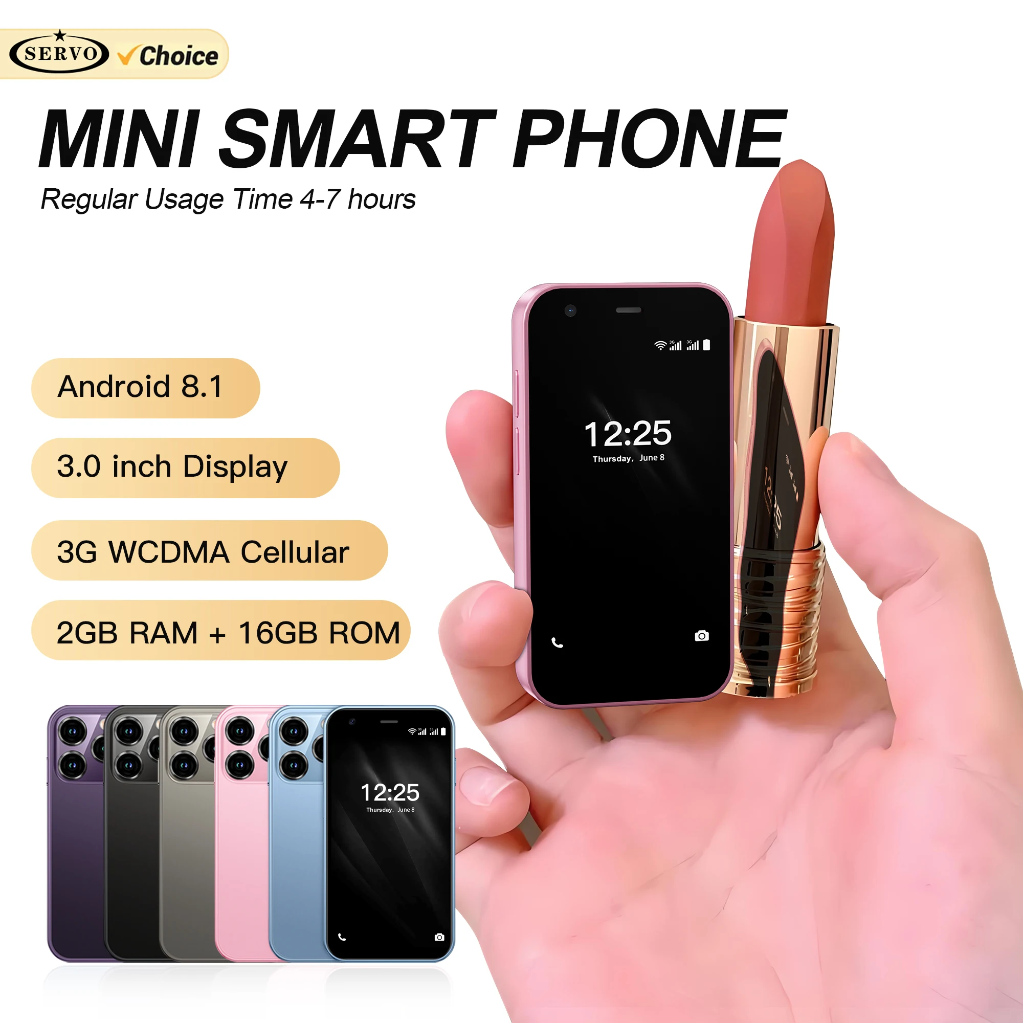 2026 NEW SERVO Mini Smartphone Android System 16GB ROM Play Store GPS 3G WCDMA 2 SIM Standby 3