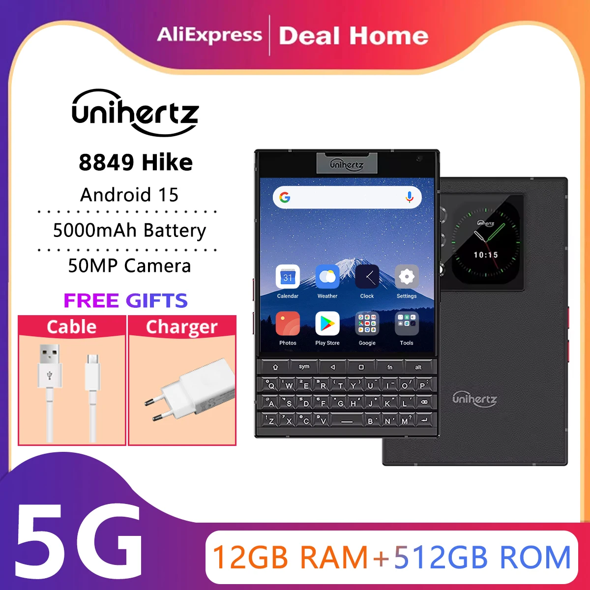 Unihertz Titan 2 Smartphone 12GB 512GB 5G Android 15 with Physical Keyboard Dual Screen Dimensity 7300 Dual SIM 50MP Camera