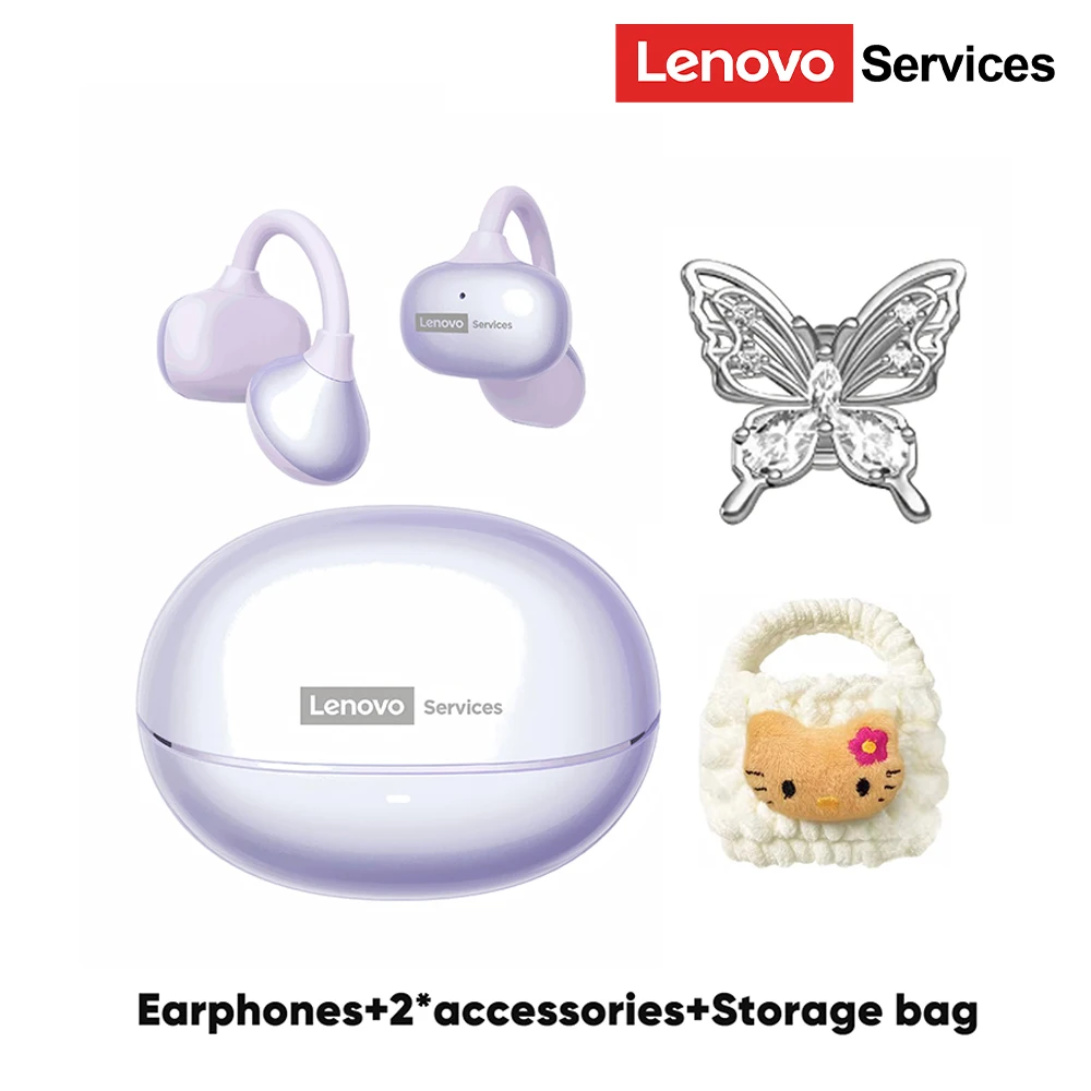 Lenovo RS106 Clip-on Wireless Earrings Earphones Bluetooth 6.0 Open Ear Headphones with Butterfly Earrings Earbuds Storage Bag